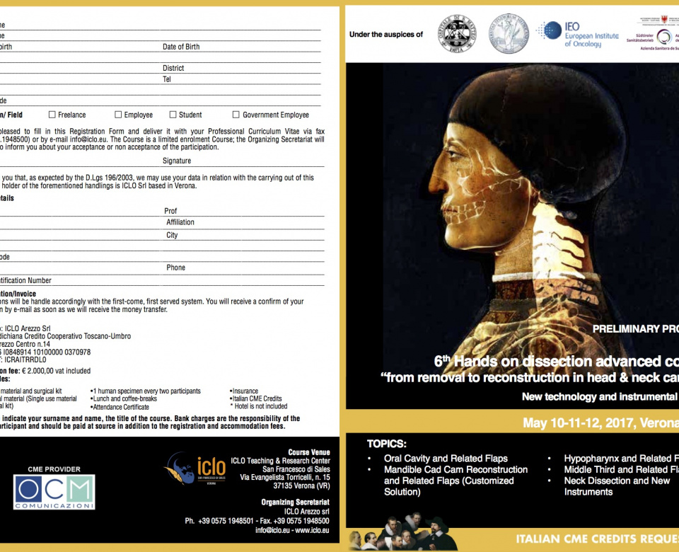6th Hands on dissection advanced course: “from removal to reconstruction in head & neck cancers